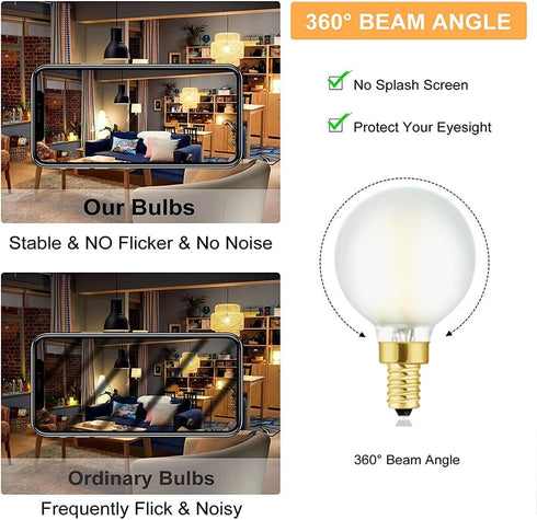 Dimmable g16.5 Bulb e12 g16 1/2 Bulb 60w Bulb 3000K 600lm ac120v 6w g50 Bulb Bulbs 6Pack Leools led Frosted led