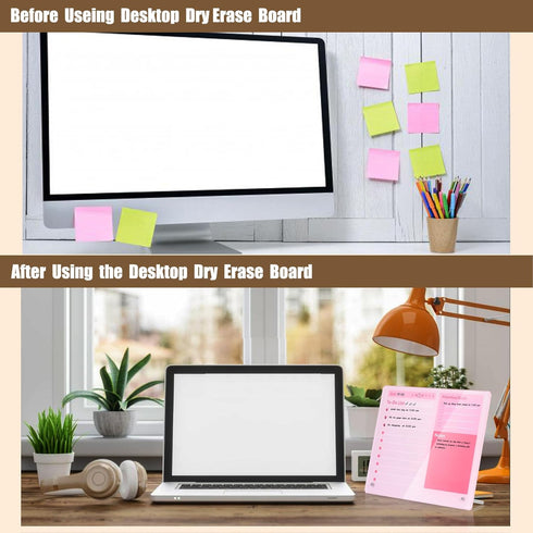 Desktop Thickened Acrylic Dry Erase Board, 12"x10" - Tabletop Planner Board with Stand, Frameless Pink White Board