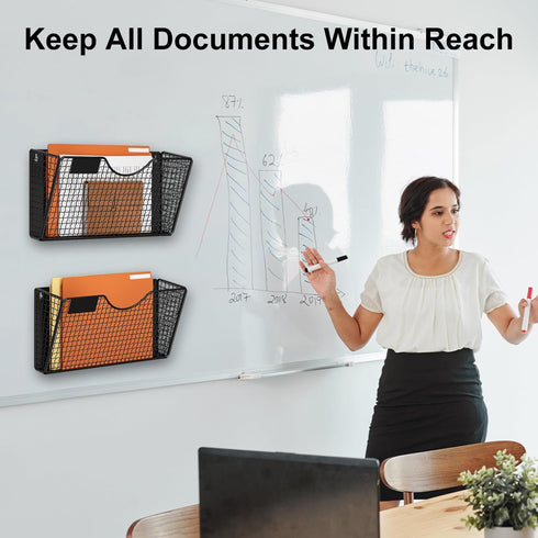 MFTEK Magnetic File Holder, 3 Pockets Wall File Folders, No Drilling Magnetic Paper Holder for Document and Mail