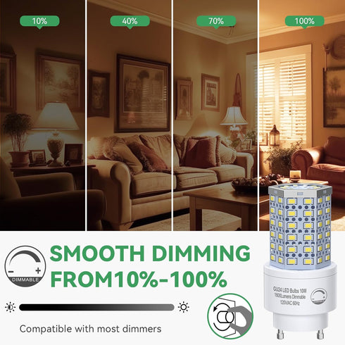 GU24 LED Light Bulb, Dimmable 10W, 5000K Daylight, 1600 Lumens (100W Equivalent), Replace CFL Twist-in 2 Prong, 4-Pack