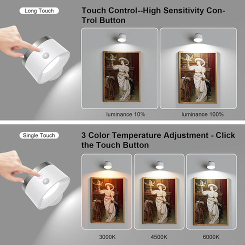 2Pcs, 3500mAh 360 3 Moobibear Motion Sensor Wall Light Indoor Rechargeable Battery Operated LED Wall Light, Wall Lamp