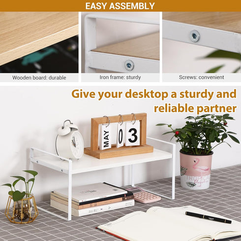 YGYQZ Wood Office Desk Shelf Organizer, Cute Dresser Top Storage Rack for Women, Men, Kids, Aesthetic Bookshelf (White)