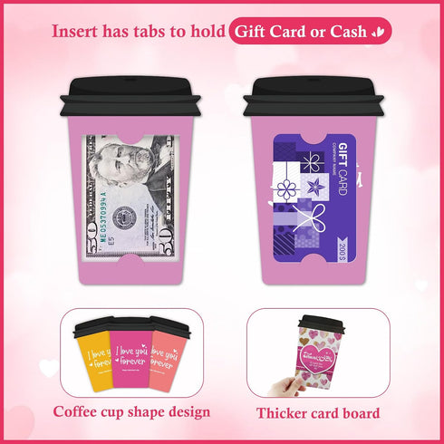 D24TIME 4 Set Valentines Day Card for Him - Coffee Cup Gift Card Holder Money Holder for Cash Gift Unique Valentines