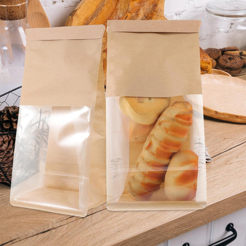 50pcs Packaging Homoyoyo Small Window Bread Bags Kraft Paper Baking Toast Bags for Homemade Bread and Bakery Storage