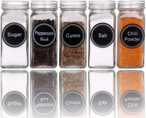 SWOMMOLY 771 Set Printed Spice Jar Labels with Extra Write-on Labels, Pantry Stickers and Chalk Marker Pen. Chalkboard