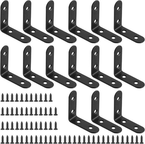 Glarks 15 Set 50mm Black L Bracket Right Angle Corner Brace Joint Fastener