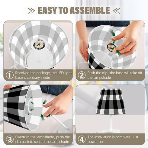 Lotupokon 3 Dimmable Bulb Black White Buffalo Plaid Table Lamp for Bedroom Way Bedside Nightstand Lamp USB Desk Lamp