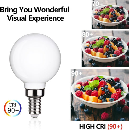 KLY G50 Bulb E12, 2700K Bulbs, 40W Bulbs A15 500LM, CRI90, Dimmable, 6 Pack Ceiling Fan Light Warm White Candelabra LED