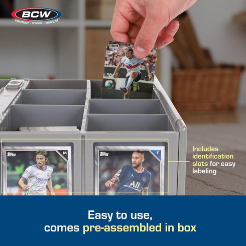 BCW Collectible Card Bin - Single Gray | Storage Box for Trading Cards | Holds 3200 Cards | Includes 4 Partitions