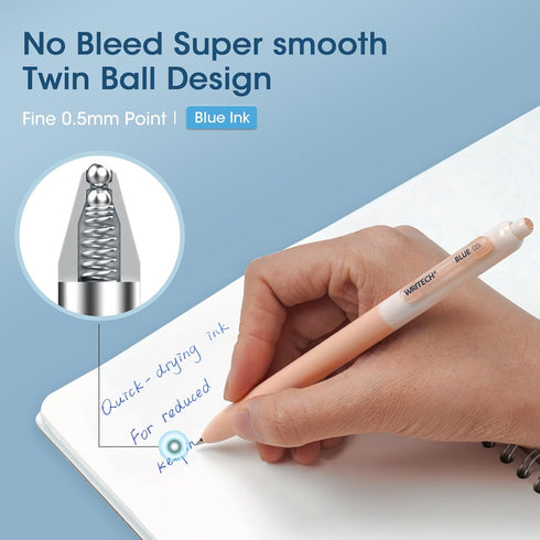 WRITECH Gel Pens Fine Point: Retractable 0.5mm Blue Ink Silent Click Extra Fine No Smear Smudge Smooth Writing Pen 8ct Bullet Tip Non Bleed for Journaling by WRITECH
