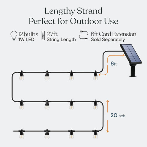 27 Commercial 12 Bulbs, 1W, Brightech Ambience Pro Solar Powered Outdoor String Lights - Ft Grade Waterproof Patio