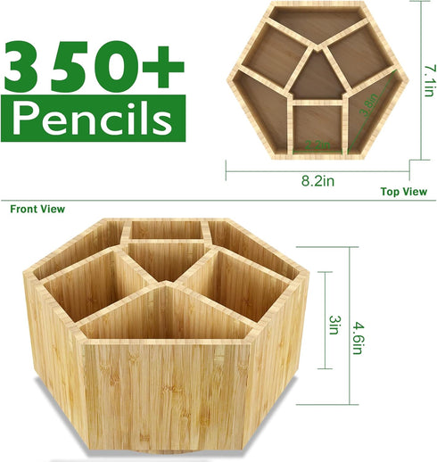 Bamboo Art Supply Organizer, Back to School Supplies, Hold 350+ Pencils, Rotating School Supplies Holder for Pen, Colored Pencil, Art Brushes, Desktop Storage Caddy for Classroom & Art Studio by Houtingmaan