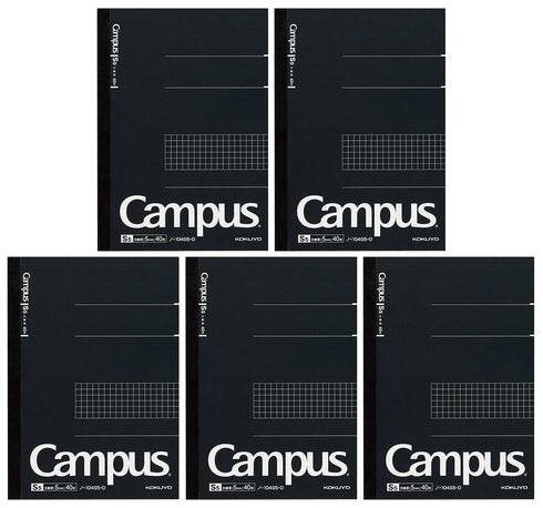 KOKUYO Campus Pre-Dotted Notebook, Semi A5, 5mm Grid Ruled, 40 Sheets, 80 Pages, Black (5 Pack)
