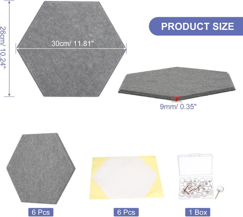 PATIKIL Felt Bulletin Board, 12"x10", 6 Packs Self Adhesive Hexagon Felt Tiles for Sound Proofing Wall Panels for Home Office Recording Studio,Game Room, Dark Gray by PATIKIL
