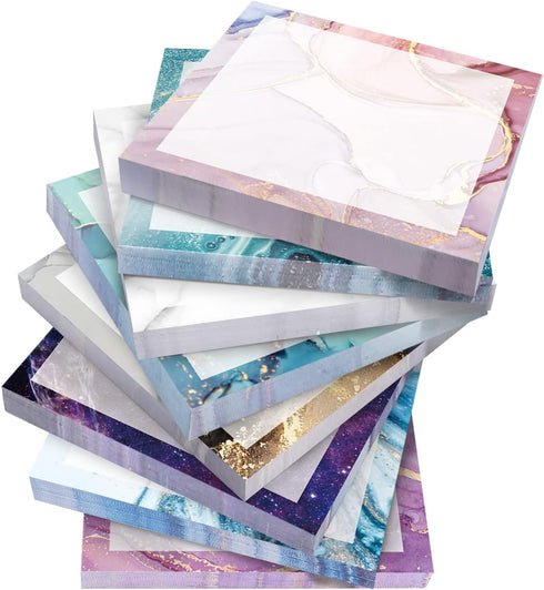 WAVEYU 8 Pads Cute Sticky Notes, Marble Designs, 3''x3'' Adhesive Sticky Notes for Home, Office, School Supplies