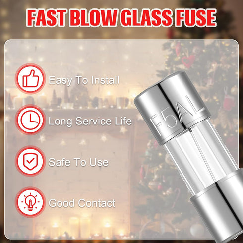 125 5 3.6 10 mm/ 0.14 0.39 Inch (30 Christmas Light Fuses Volt Amp Fast Blow Glass Kit for LED Outdoor String Lights, x