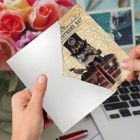 NobleWorks Funny Father's Day Card for Dad, Pa, Pop, Daddy, Stepfather, Humor Notecard with Envelope, Steampunk Cat