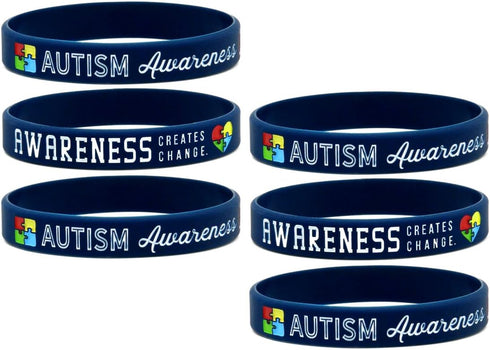 Inkstone Autism Awareness Bracelets - 6-Pack Silicone Wristbands in Adult Unisex Size