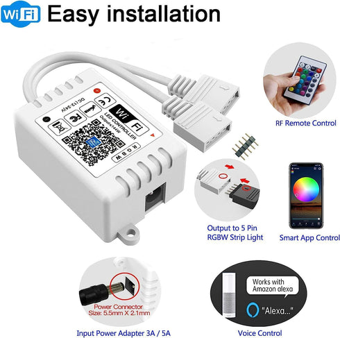 2-Output 5 24-Key GIDEALED Smart WiFi RGBW LED Controller Pin with Remote,Compatible with Alexa&Google