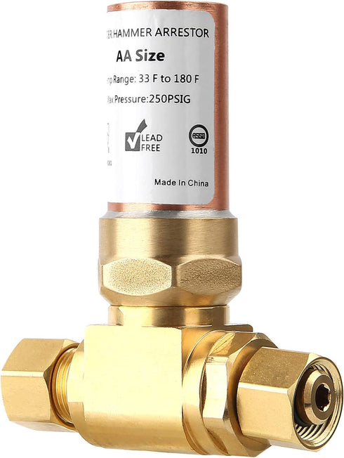 Solimeta Compression Tee Water Hammer Arrestor, 3/8" OD X 3/8" OD Female, Lead-Free Brass