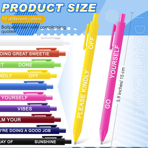 Crtiin 10 Pcs Funny Work Pens for Adults, Snarky Office Pens with Funny Sayings, Complaining Negative Quotes, Black Ink