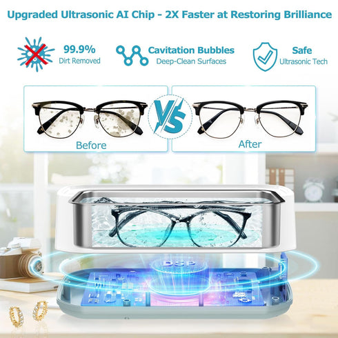 49kHz 22 oz 304 3 Ultrasonic Jewelry Cleaner, Mini Ultrasonic Cleaner Machine for Glasses, Jewelry, Rings, Earrings