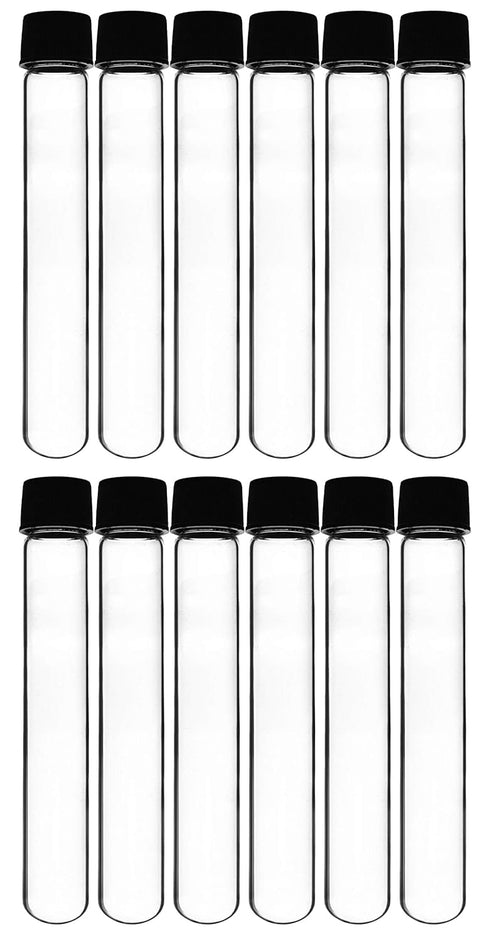 EISCO 12PK Test Tubes 50ml - Borosilicate 3.3 Glass, Round Bottom, Leak Proof, Bakelite Screw Cap with Rubber Liner