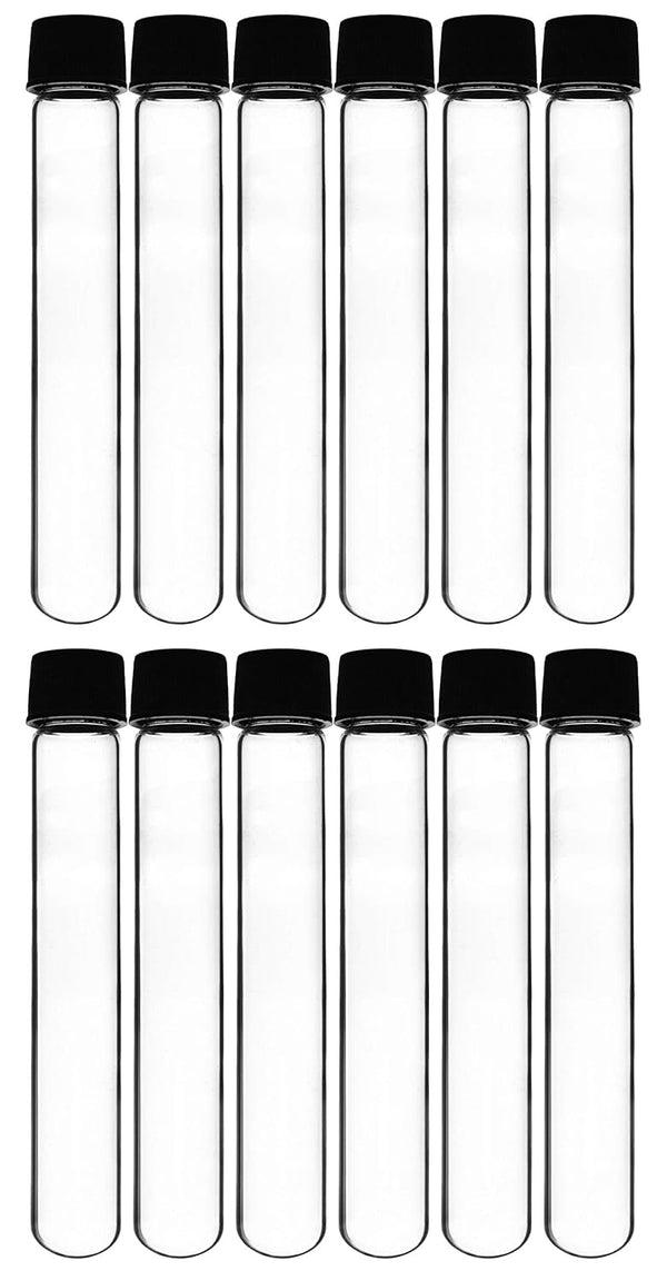 EISCO 12PK Test Tubes 50ml - Borosilicate 3.3 Glass, Round Bottom, Leak Proof, Bakelite Screw Cap with Rubber Liner