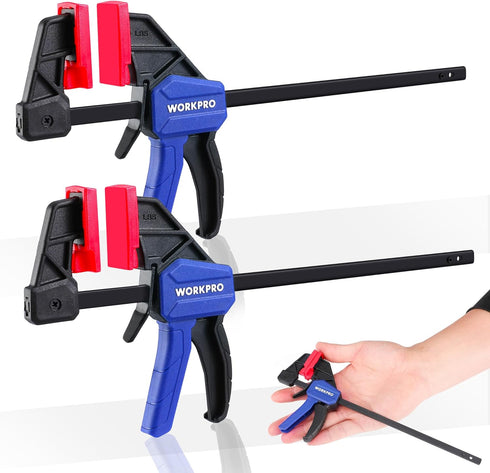 WORKPRO 6" Mini Bar Clamps for Woodworking, One-Handed Clamp/Spreader, Light-Duty Screw-Change F Clamp, 2PC