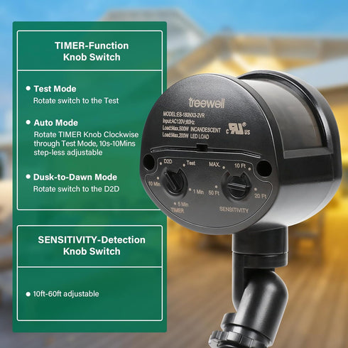 Motion Sensor, 180-Degree Replacement Detector, Adjustable Time & Sensitivity, 60 Feet Range, Black