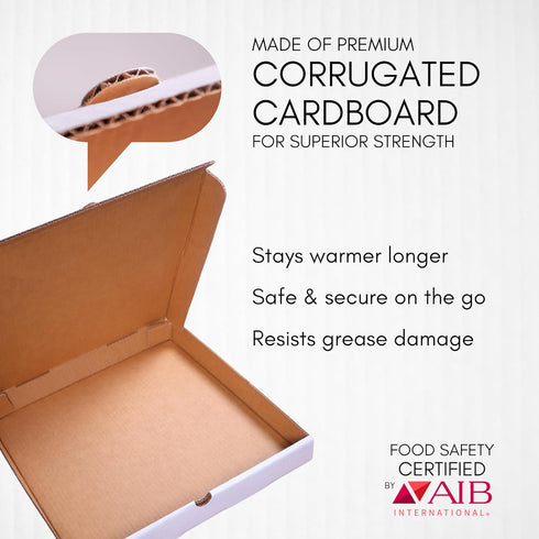 14 Inch White Pizza Boxes 25 Pack | Strong Corrugated Cardboard | USA Made Bulk Large Foldable Takeout Containers