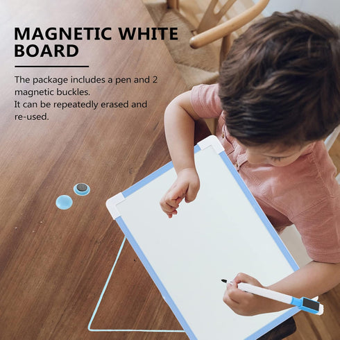 Operitacx Blue Small Magnetic Dry Erase Whiteboard with Marker, Portable Mini Double Sided Memo Board for Kids