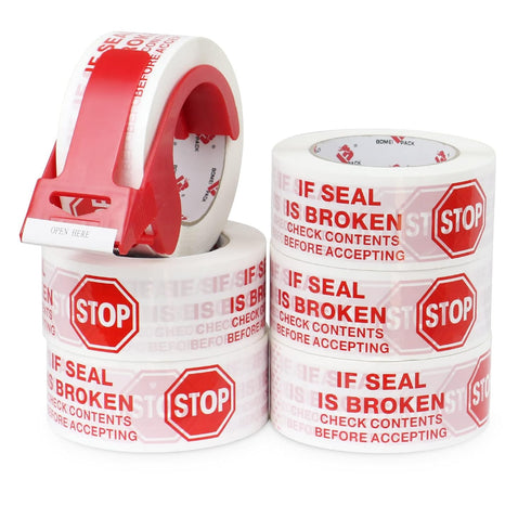 BOMEI PACK Stop Sign Sealing Tape, Pre-Printed Heavy Duty Packing Tape with Dispenser, 2 Inch x 110 Yards