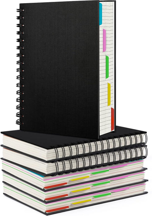 EUSOAR 6 Pack A5 Hardcover Spiral Notebook, 5 Subject, 120 Sheets/240 Pages, Premium Thick Journal with Dividers