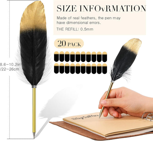 Chivao 20 Pcs Feather Quil Ballpoint Pens Bulk 0.5mm Ink Feathered Vintage Pens Refined Plated Rod Pen for Writing Guest Signature Office Party Favors (Black) by Chivao