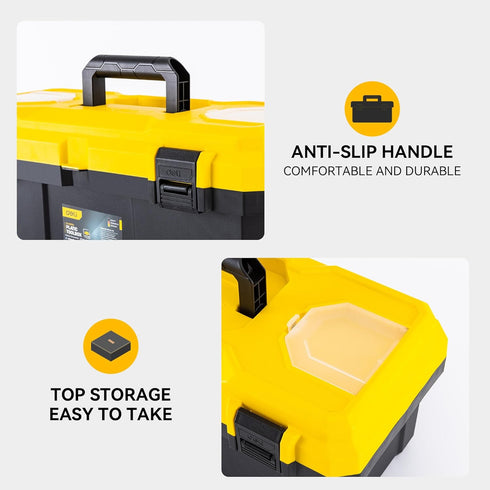 14 Inch 2-Layer 16lb Tool Box with Lock, Heavy-Duty Organizer with Removable Tray, Liftable Lid for Small Parts