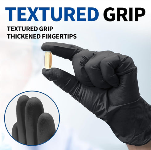 Medical Nitrile Exam Gloves, Black 3.5 mil Powder-Free Latex-Free Disposable Glove, 100 Pcs