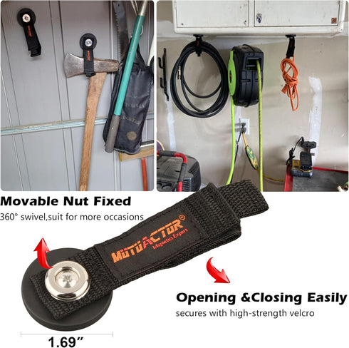 MUTUACTOR Heavy Duty Magnetic Hooks, 2PCS Non-Slip Mount for Garage Storage, Anti-Scratch
