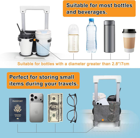 Vigorport Luggage Travel Cup Holder, Folding Cup Holder, Drink Caddy for Suitcases - Hold Two Coffee Mugs Traveler