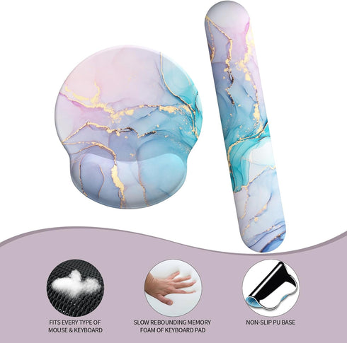 Ergonomic Mouse Pad Wrist Support, Memory Foam Keyboard Wrist Pad & Gel Wrist Rest Set for Easy Typing & Pain Relief