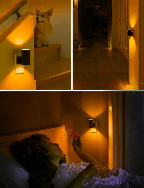Dimmable 0-100LM, 2 Pack L LOHAS LED Night Light, Amber Nightlight, Night Light, Light Sensor, Yellow Nightlight, Sleep