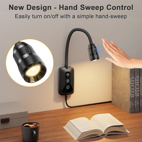 5 Dimmable Wall Mounted LED Reading Light for Bed Headboard - Color & Brightness Levels Book Light with Touch/Wave