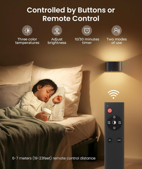 3 5000mAh 2 Pack FULEN Motion Sensor Wall Light with Remote Control Colors Wireless Wall Lamp LED Indoor Up and Down