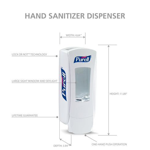 ADX-12 1200 mL ADX-12 (Pack 1) 8820-06 PURELL Push-Style Hand Sanitizer Dispenser, White, for PURELL Sanitizer Refills