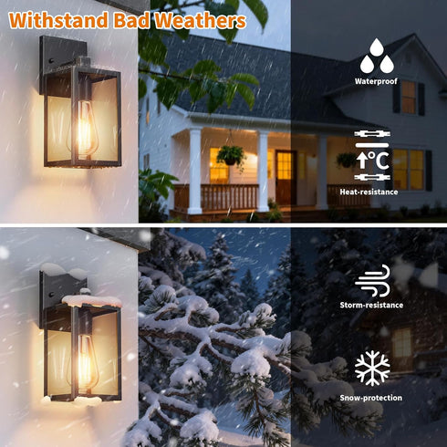 FNYUSLET E26 (2 Pack Outdoor Light Fixtures Wall Mount, Waterproof Front Porch Lights, Modern Exterior Lighting