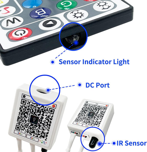 44 24V KEXU Key RGB LED Strip Lights IR Remote Control, Remote Receiver for RGB LED Light Strip, Power Adapter for LED