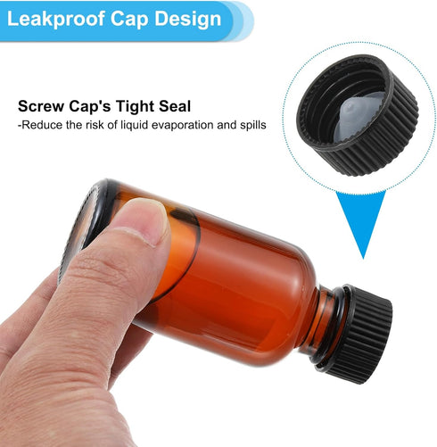 PATIKIL 1oz (30ml) Glass Sample Bottles, 12Pcs Round Dispensing Bottles with Black Poly Cone Cap, Amber