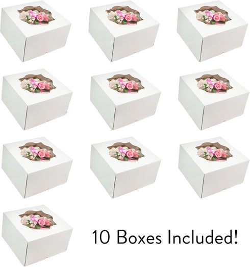 8 8 5 Inches, 10 Count Global Sugar Art Auto-Popup Deep Square Cake Box with Window, White x x