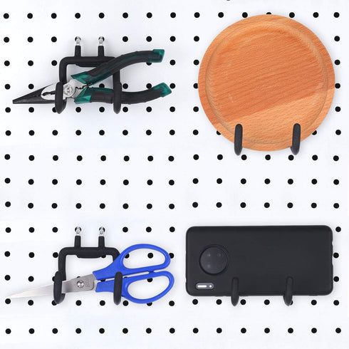 4 Pieces Pegboard Hooks, Double Power Tool Black Utility Hook for Pegboard Organization Accessory for Garage Storage