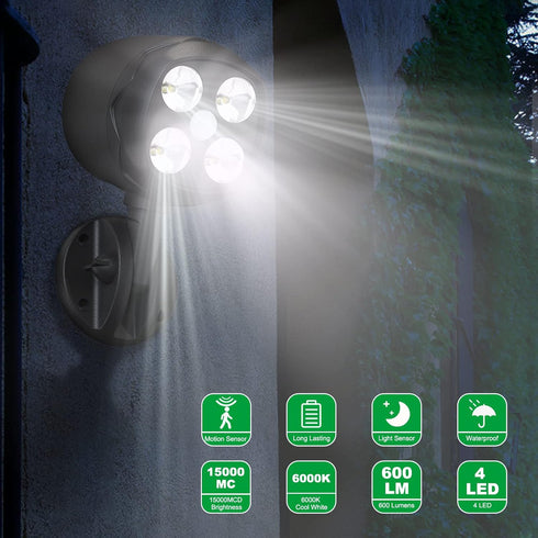 Motion Sensor Outdoor Lights, Battery Operated 600LM Motion Detector Lights for Outside, Black (1 Pack)